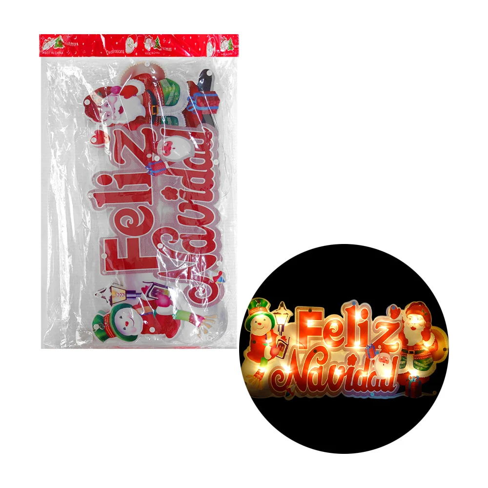 Adorno letrero de feliz navidad con luz cálida y diseño brilloso con personajes navideños 44x22cm, variedad de diseños / ay-655