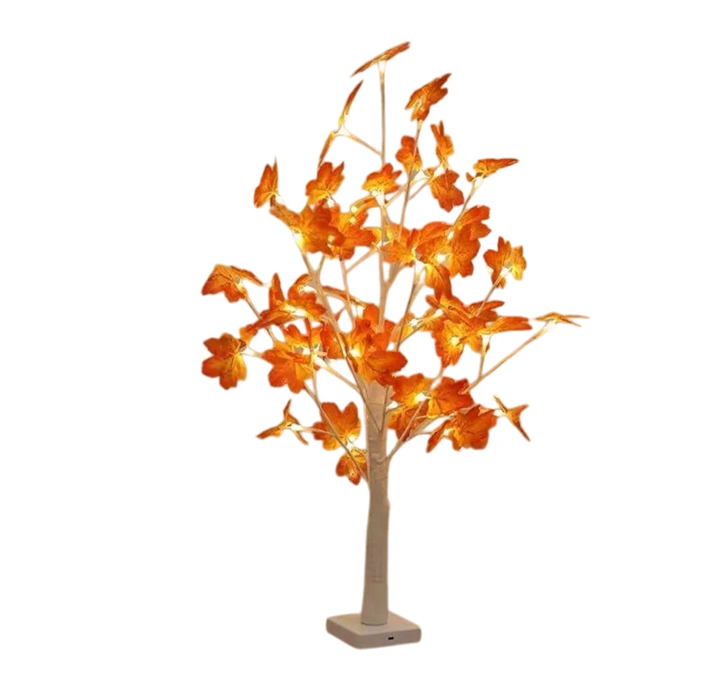 Lámpara decorativa en forma de árbol blanco con hojas tipo otoño y luz cálida / ay-657
