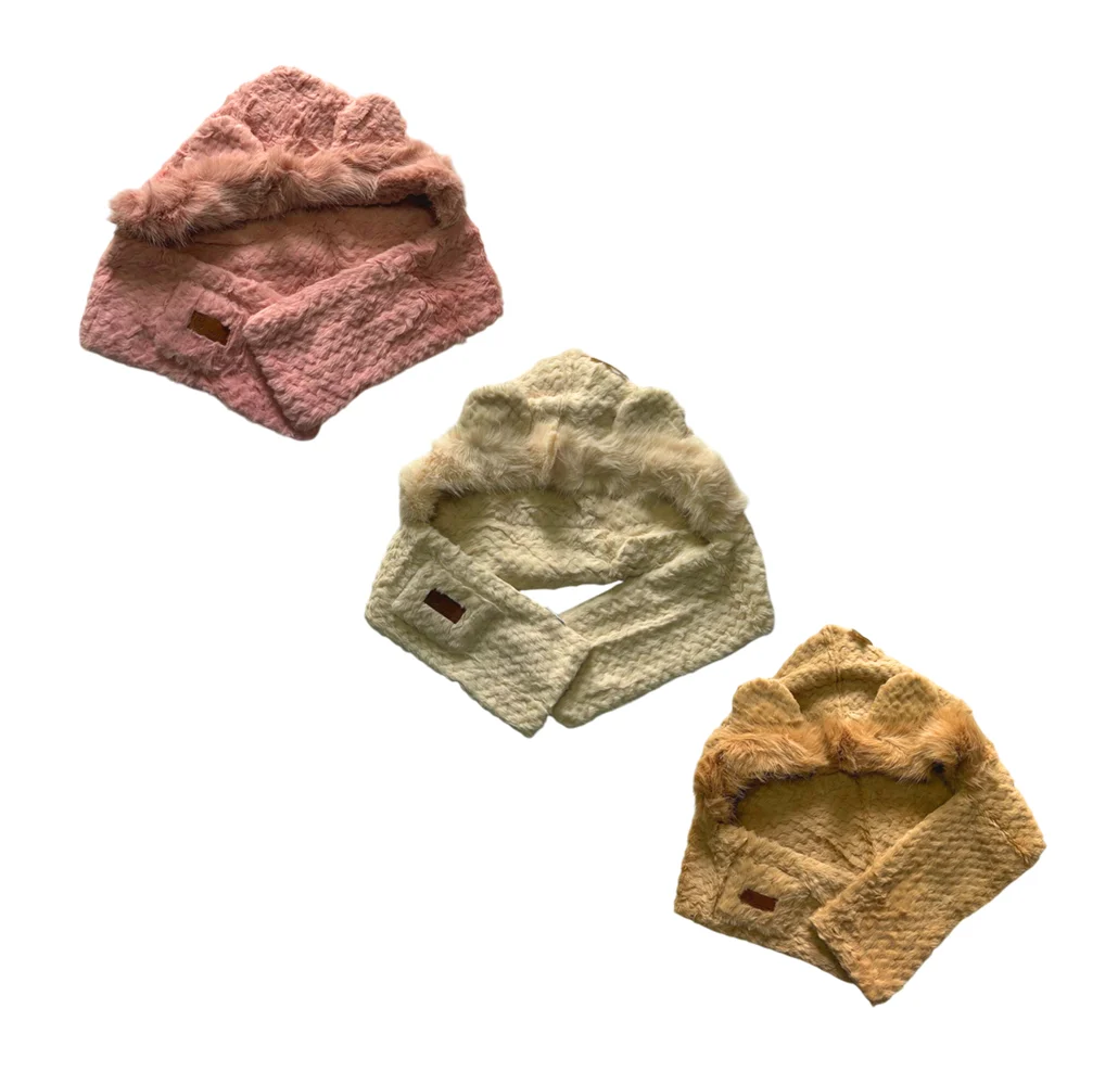 Gorro afelpado 2 en 1 con bufanda, diseño de oso con orejas, variedad de colores / a baby bear / ay-1141