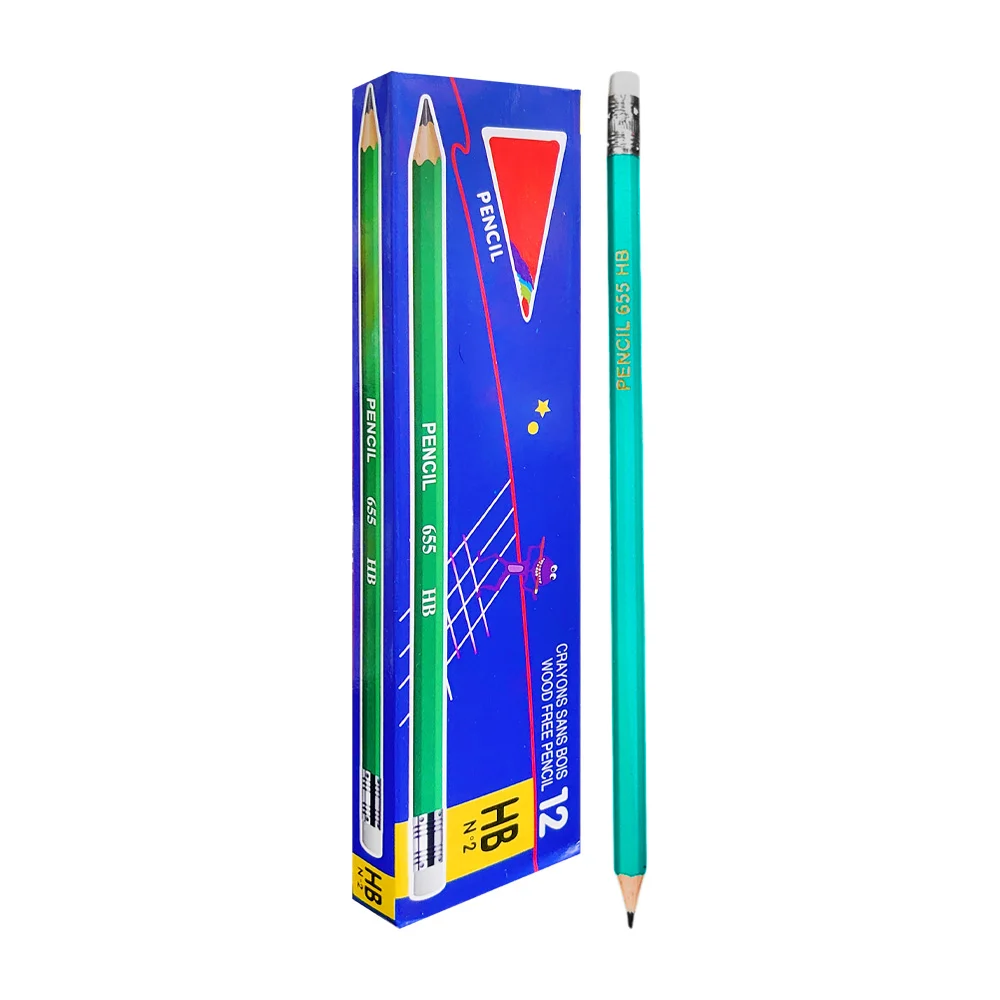 Caja con 12 lápices de madera con borrador y punta de grafito del número 2 / b-0007q / hb