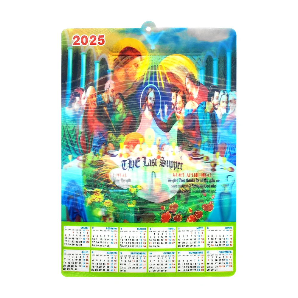 1pza Calendario 2025 con estampado religioso y efecto lenticular, 22.5x32cm / b-28