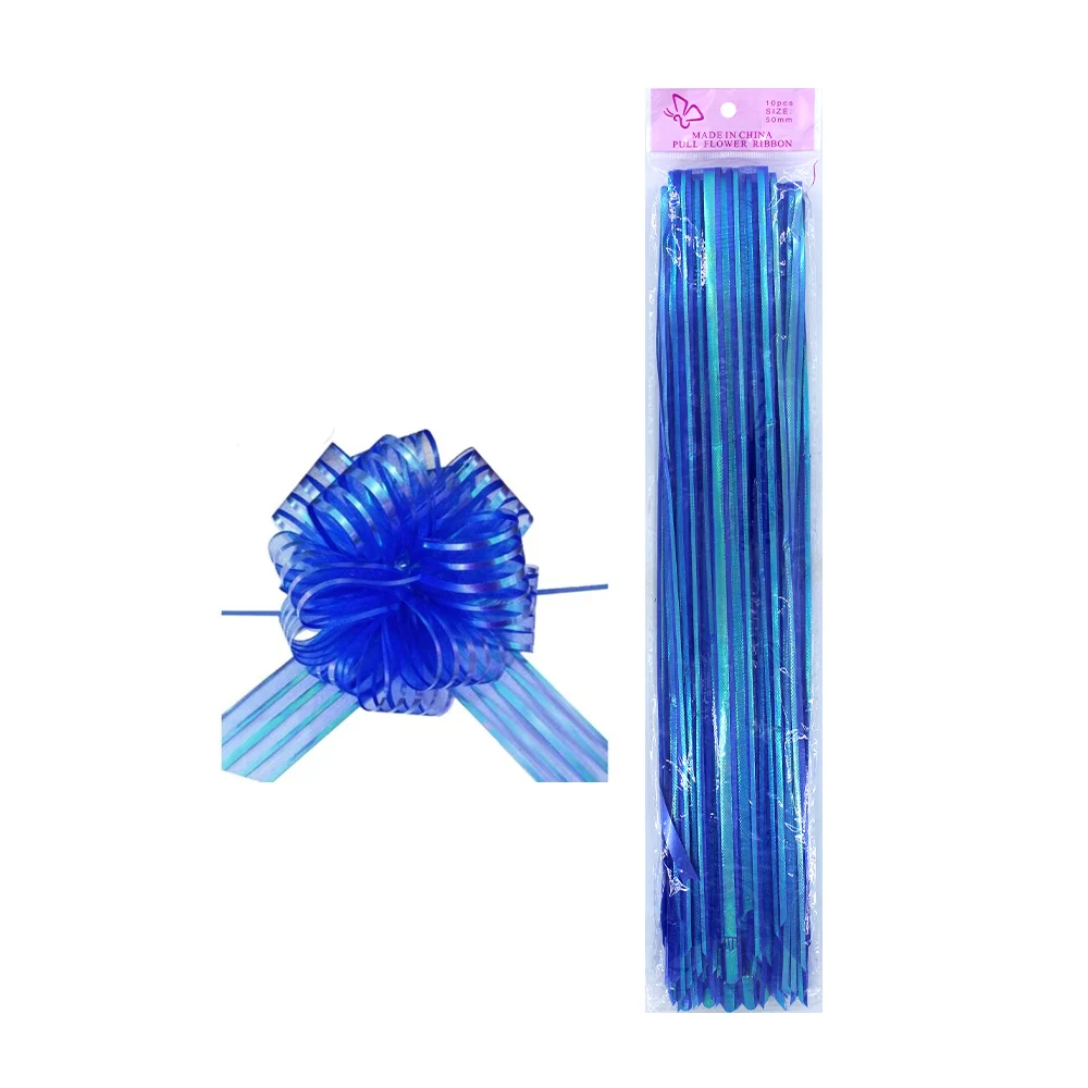 Paquete con 10 listones de tela metálica para hacer moños de regalo 50mm, variedad de colores / pull flower ribbon