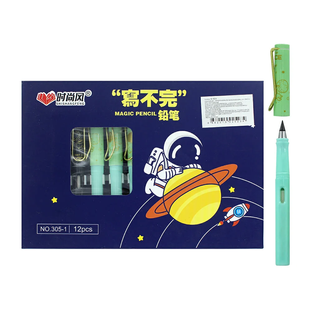 Caja de 12 lápices mágicos infinitos shishangfeng con diseño temático espacial astronauta / 305-1 / planet of space