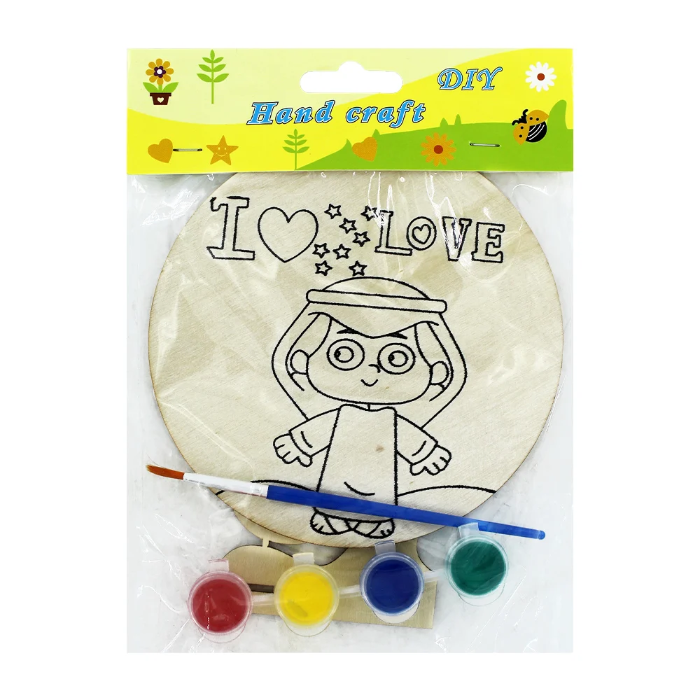 Dibujo de madera con 4 acuarelas de colores y pincel, variedad de modelos / diy han craft