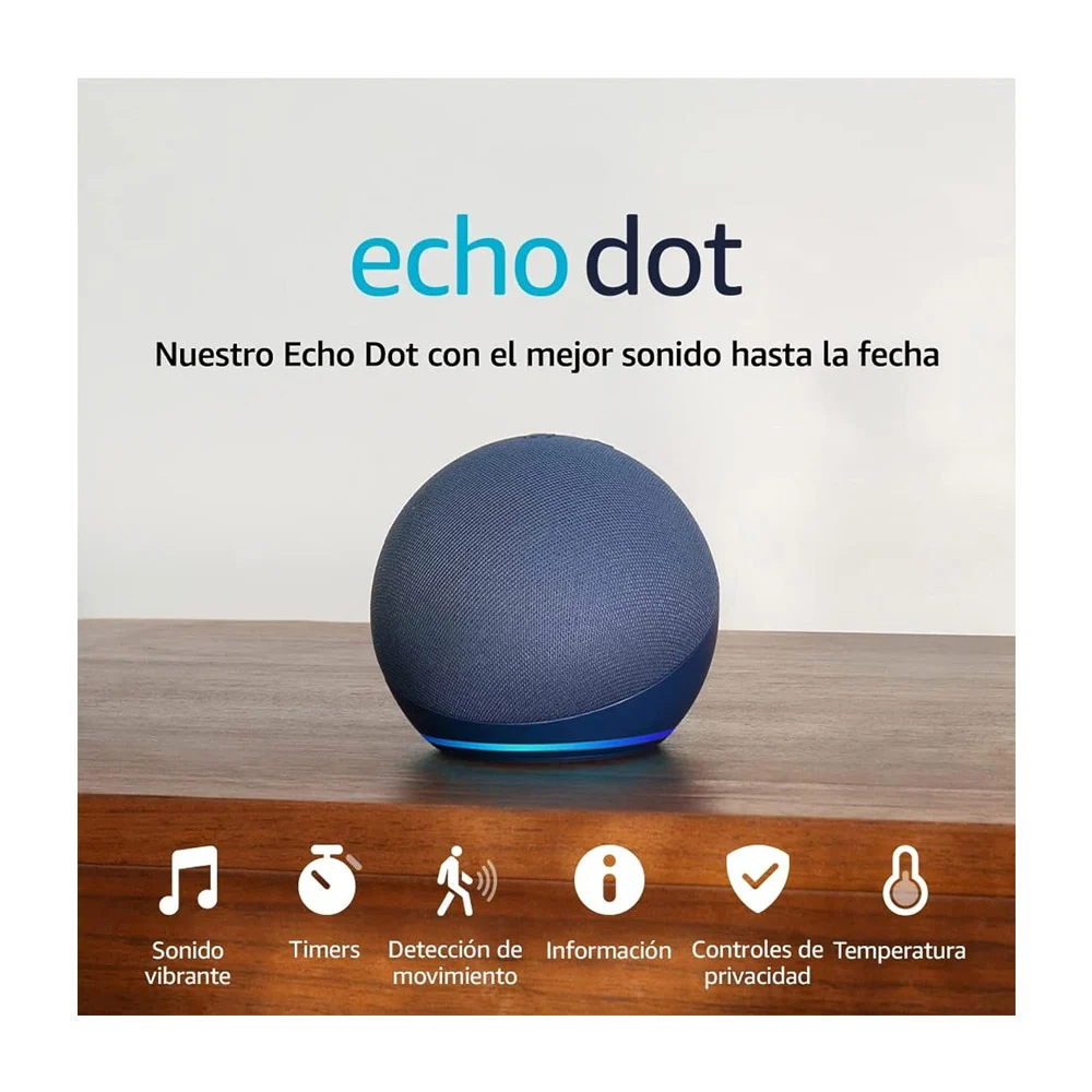 1pza Bocina inteligente amazon alexa azul, con forma circular, iluminación led, botones de reproducción y sonido omnidireccional, variedad de funciones / 5ta generacion / amazon