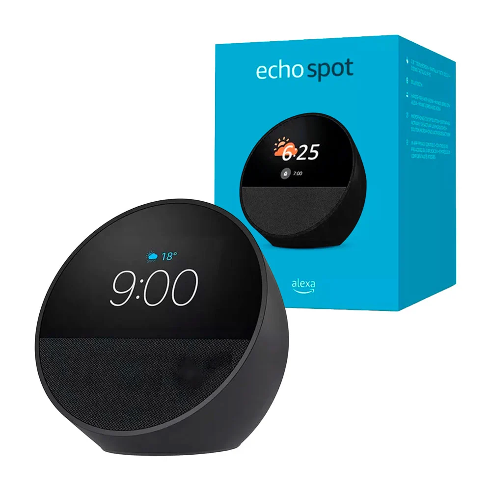 1pza Bocina redonda amazon alexa, con pantalla, botones de reproducción, iluminación circular led y sonido unidireccional, variedad de funciones / amazon / echo spot
