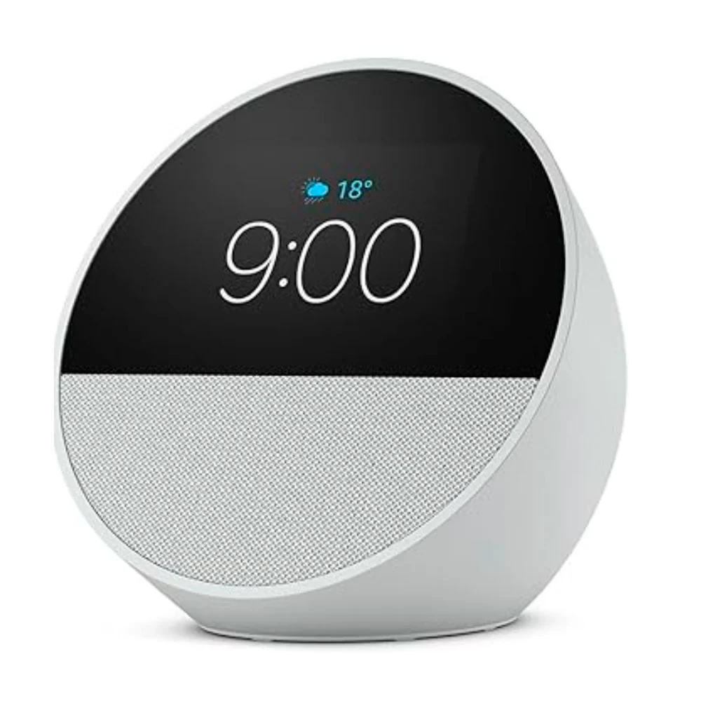 Bocina alexa amazon echo spot con controlador de voz para el hogar, conexión bluetooth, pantalla con reloj, en color blanco glaciar / b0bfcbkxwl