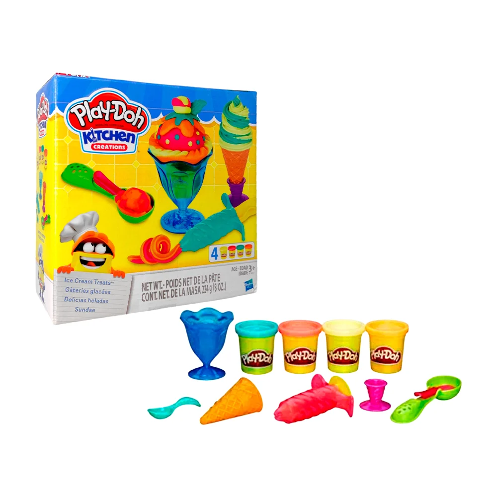 Set de 4 masas moldeables play-doh con accesorios para crear helados, variedad de colores / kitchen creations / 653232