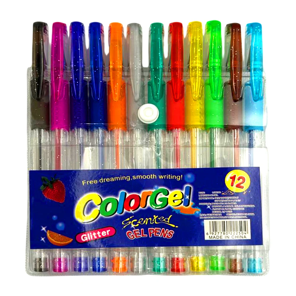 Paquete 12 plumas de gel con glitter, variedad de colores / colorgel / b2250
