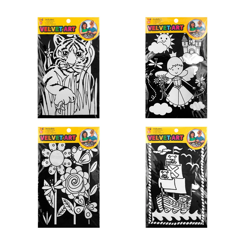 Set de arte infantil con lámina - hoja de terciopelo para colorear, 6 cotonetes y 2 acuarelas, variedad de diseños / b6041 / a-9 / velvet art