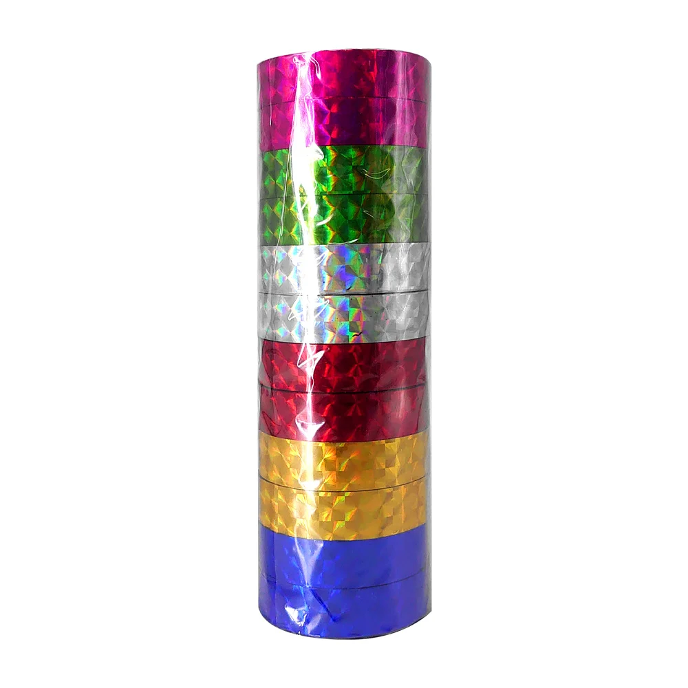 Paquete con 12 cintas adhesivas decorativas holográficas con ancho de 1cm, variedad de colores / b8301