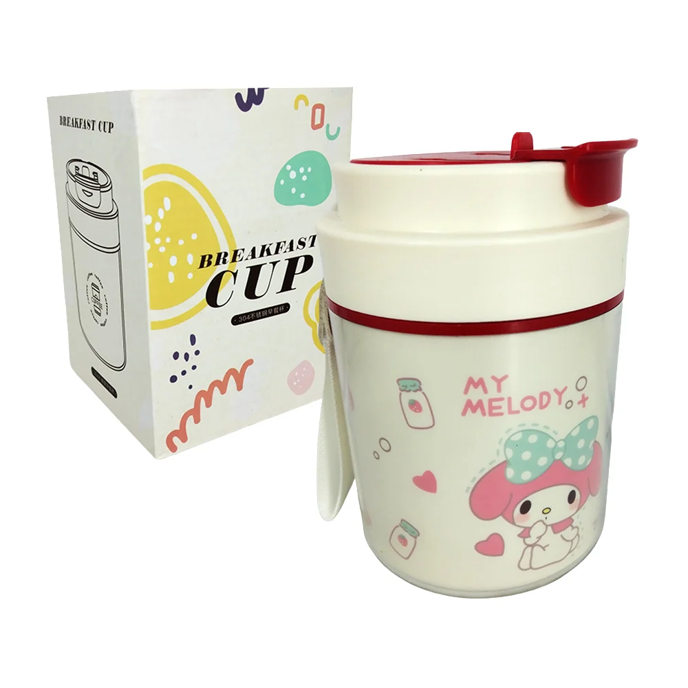 Tupper de acero inoxidable tipo vaso multifuncional con popote, mini correa y estampado de personajes hello kitty sanrio, variedad de modelos / 009831 / 500ml