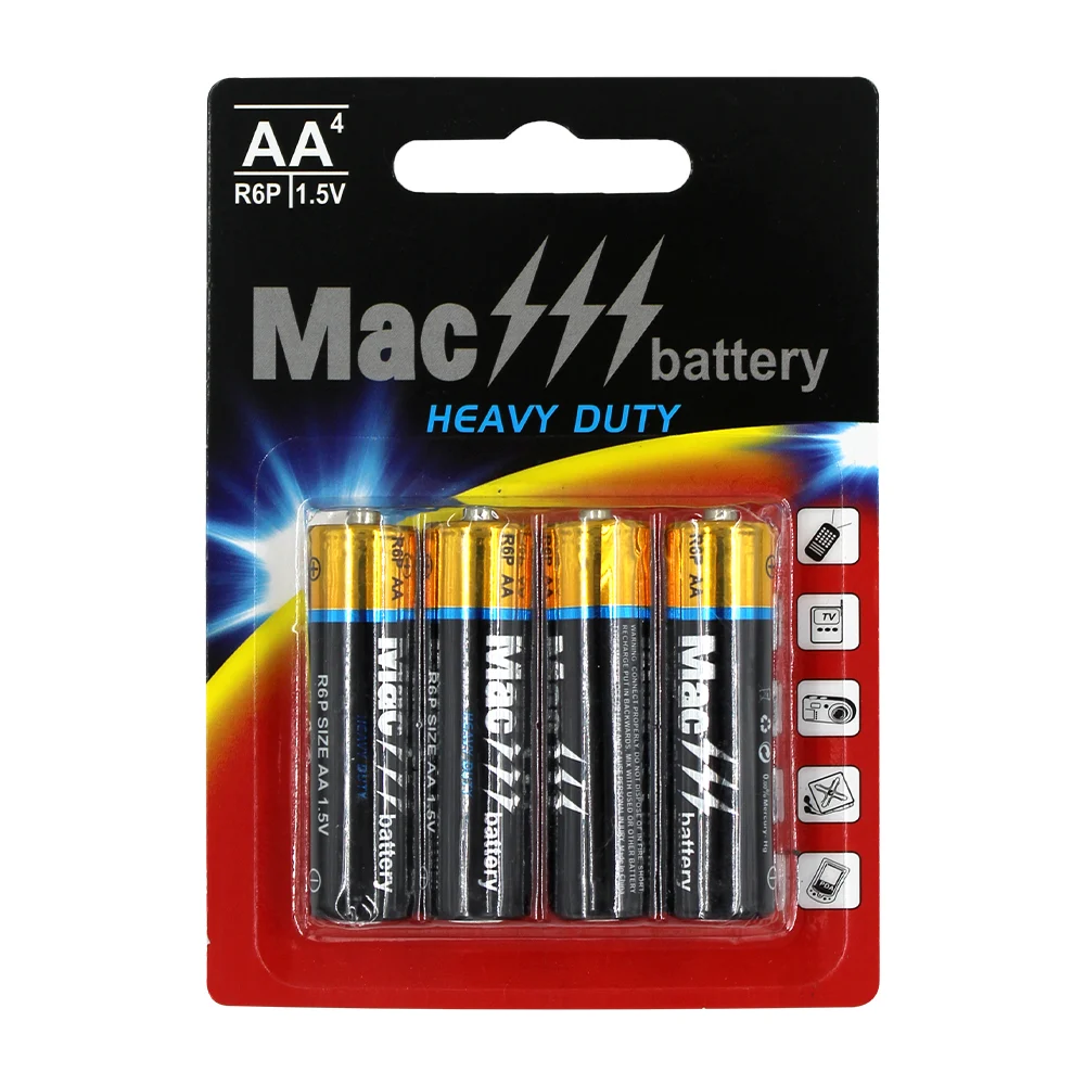 Blíster con 4 baterías / pilas Mac battery aa r6p de 1.5v / heavy duty / ba020