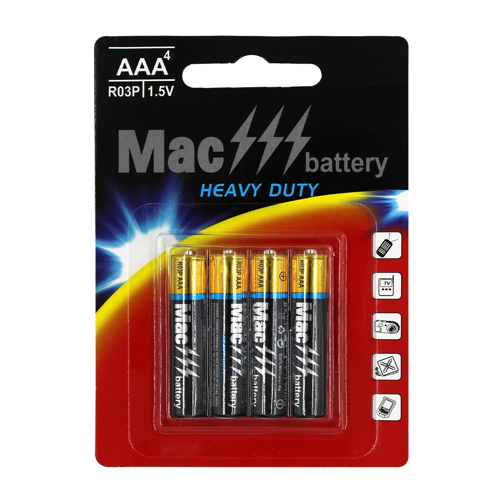 Blíster con 4 baterías Mac battery aaa r03p de 1.5v / heavy duty / ba021