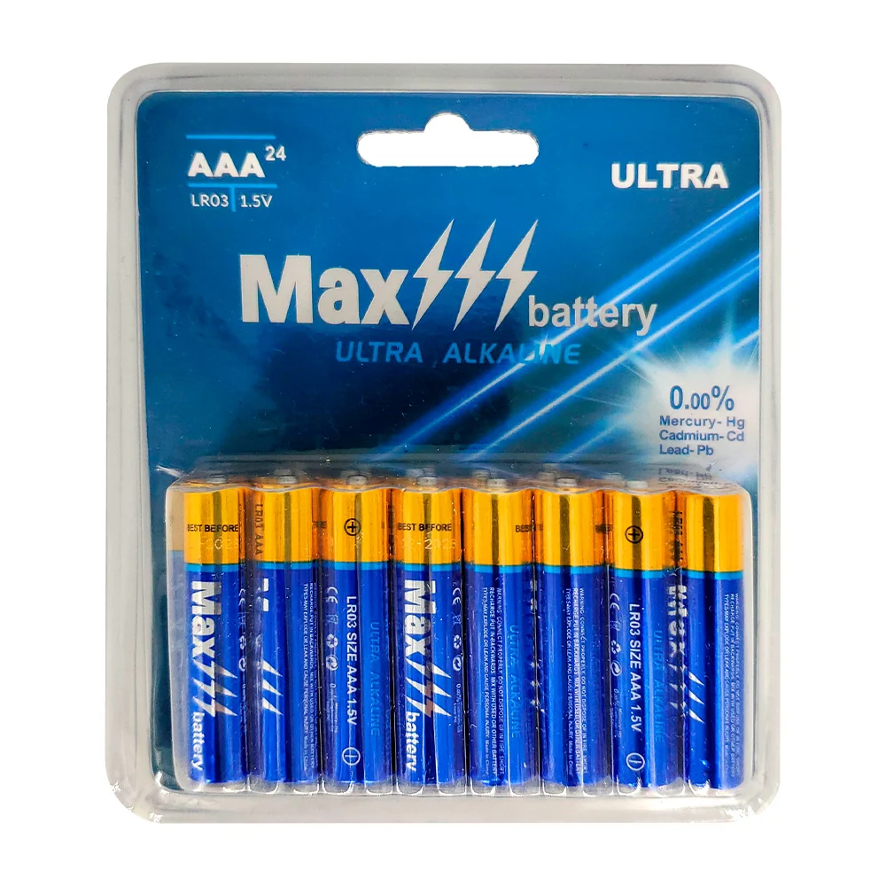 Blíster con 24 baterías pilas alcalinas max battery aaa, lr03, 1.5v / ba072