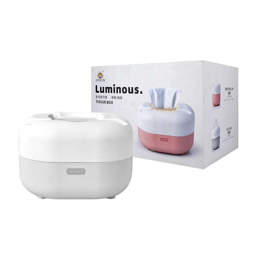 Caja almacenadora para pañuelos con luz de noche recargable / luminous tissue box