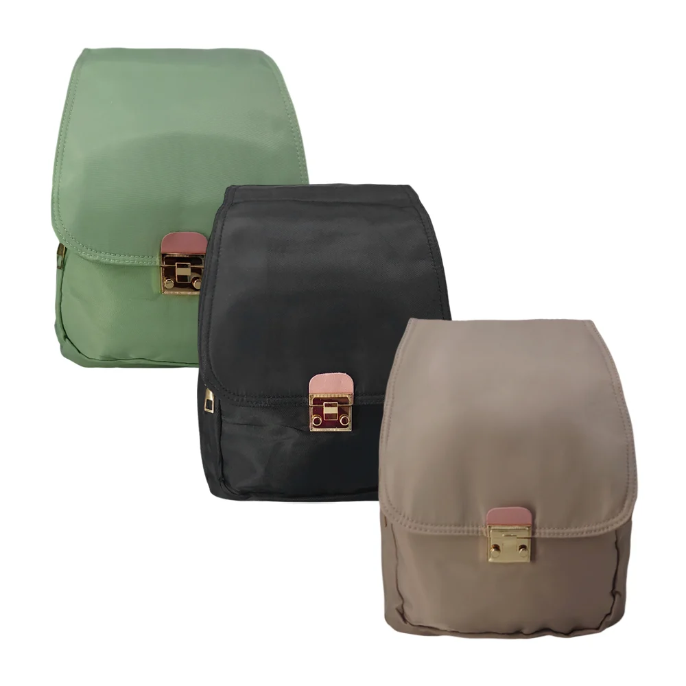 Mochila pequeña con 3 compartimentos, 2 compartimentos laterales, broche dorado, detalles bicolor, variedad de colores / bb-1194
