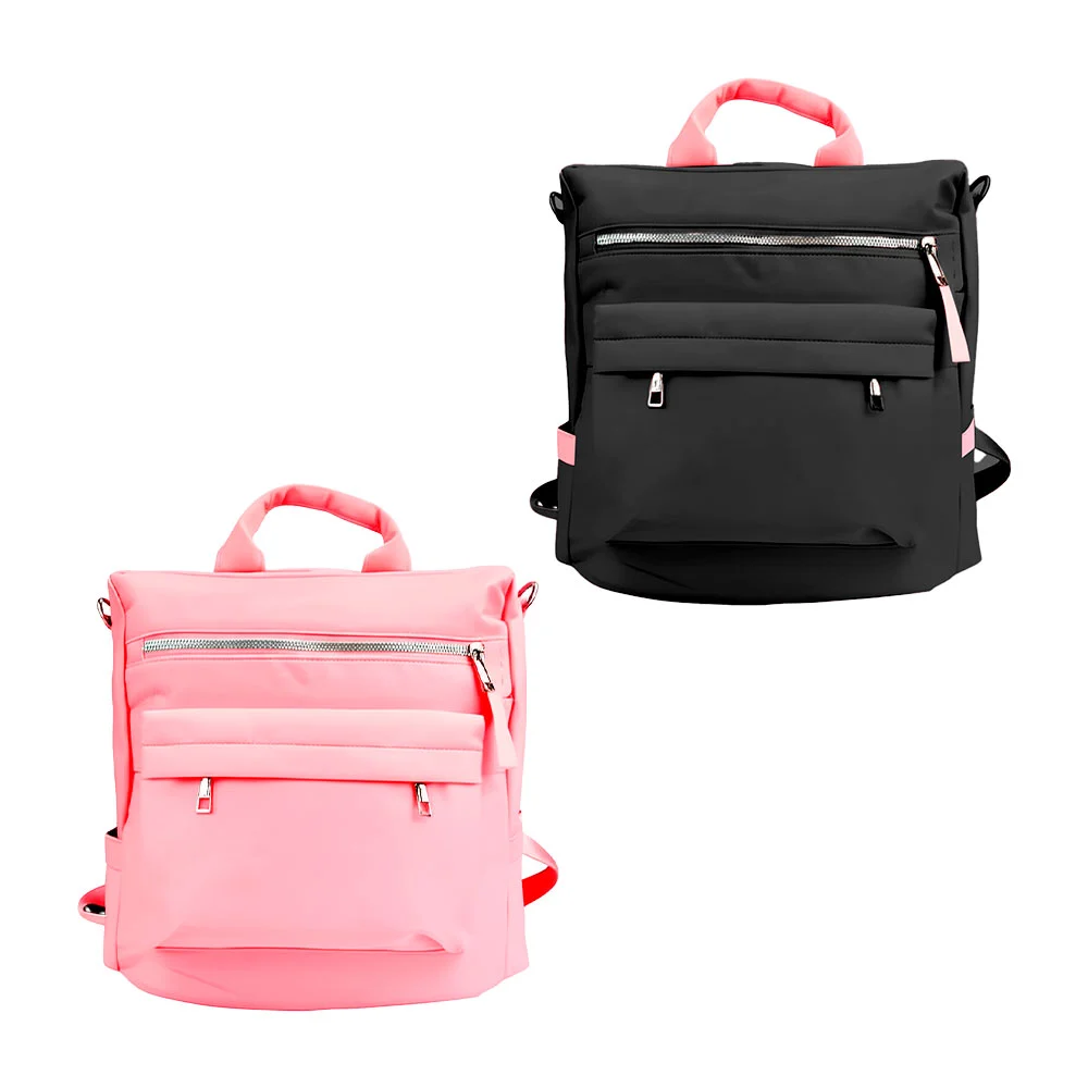 Mochila tipo bolsa mediana con 3 compartimentos, 2 bolsillos laterales, detalles bicolor, variedad de colores / mochila 3 cierres plateados / bb-1198 / bb1198