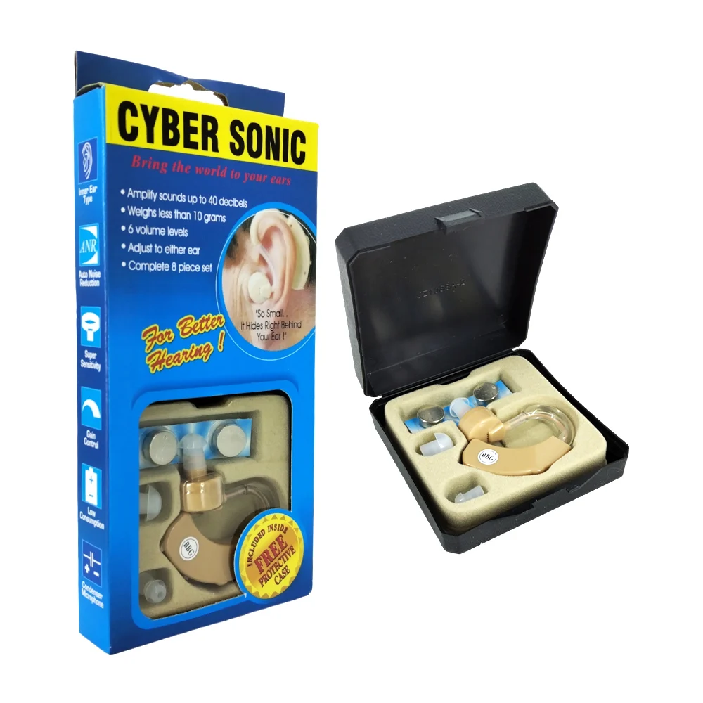 Aparato para sordera con amplificador de hasta 40 decibeles y 6 niveles de volumen / cyber sonic