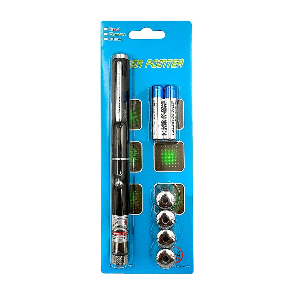 Blíster con apuntador láser de color verde con 4 cabezales intercambiables y 2 bateriás aaa / laser pointer / bbg-60321