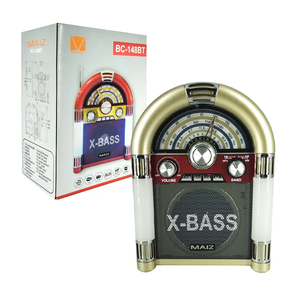 Radio bocina bluetooth vintage con luz rgb + ranuras para usb y micro sd, variedad de colores / bt-148