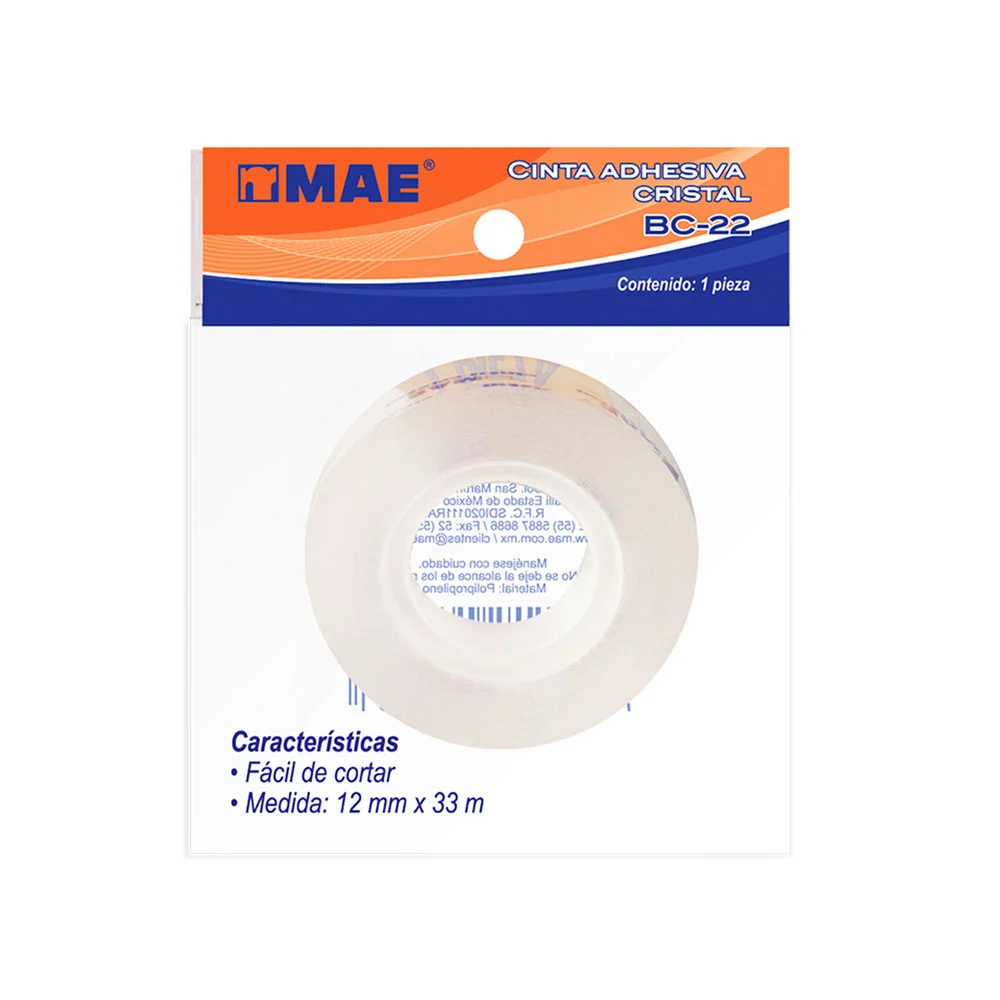 1pza Cinta adhesiva cristal mae, 12mm x 33m / bc-22