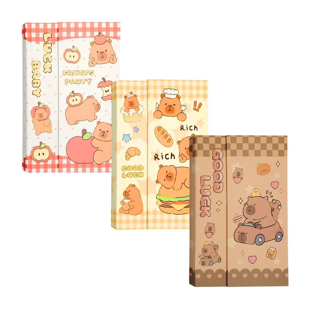 Libreta mediana de pasta gruesa, broche de imán y estampado de capibaras, variedad de diseños / bc-60