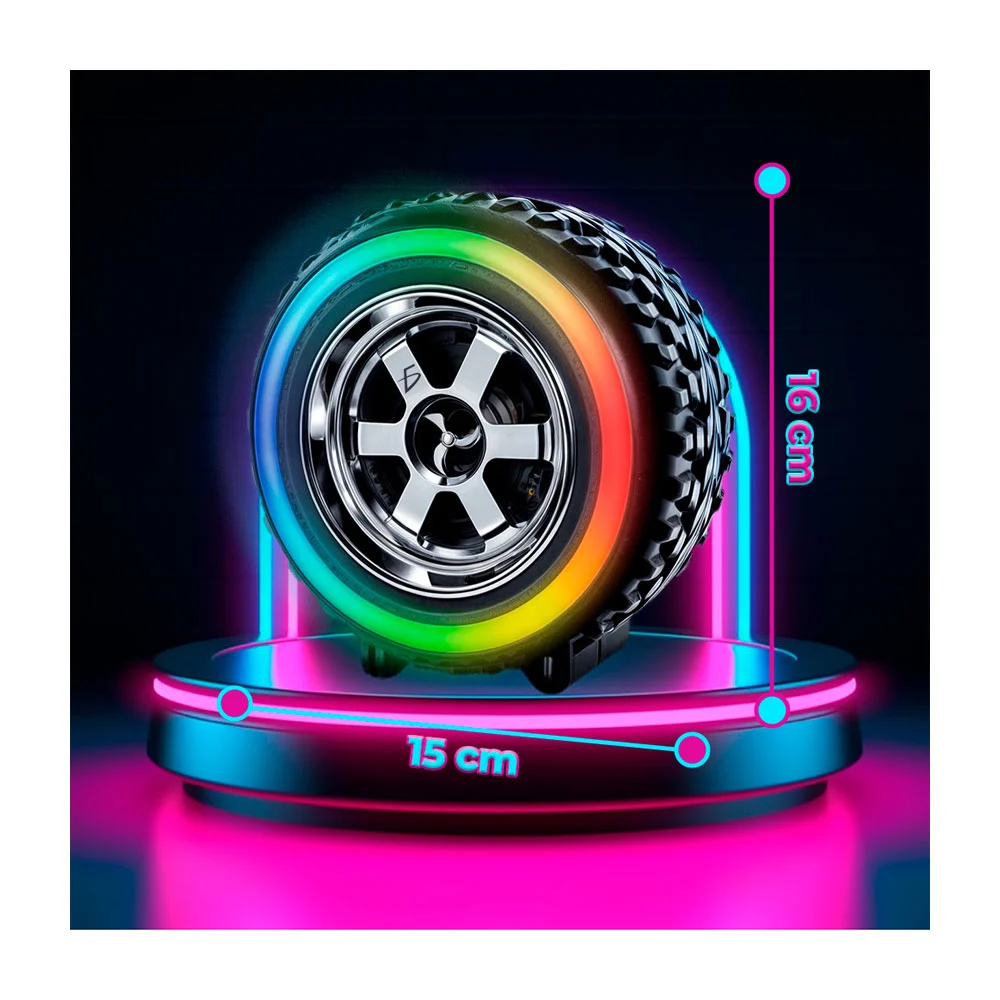 Bocina bluetooth en forma de llanta con luz led rgb y carga tipo c / bc.q2389
