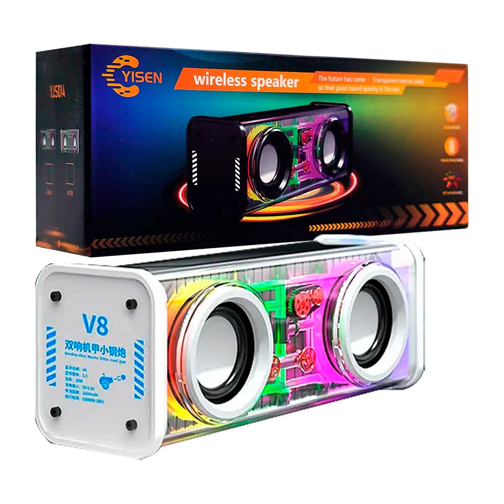 1pza Bocina inalámbrica, recargable, rectangular, con iluminación rgb, diseño tipo industrial y botones de reproducción laterales, variedad de colores / 1800mah / yjs014