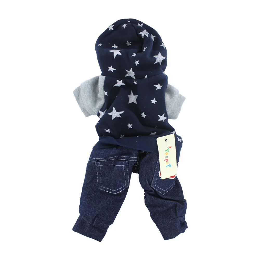 Ropa estilo mameluco con suéter de estrellas y pantalón tipo mezclilla para mascota talla M / bf-ropa28m