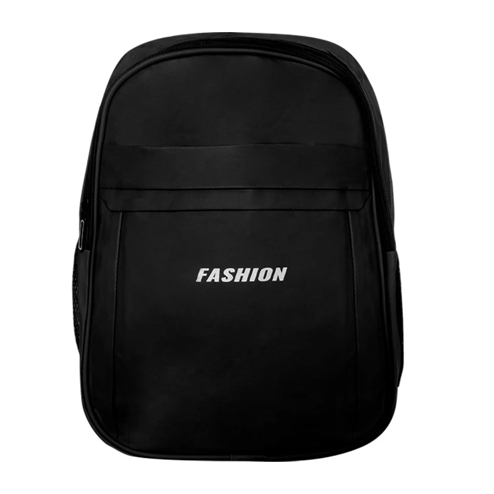 Mochila de tela impermeable con 3 compartimentos y leyenda Fashion plateada