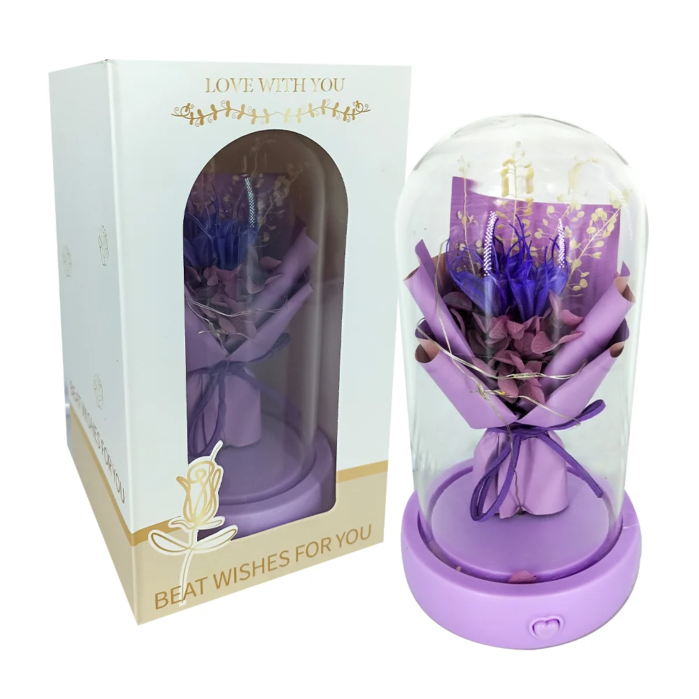 Lámpara decorativa de cristal con mini ramo de flores encapsuladas, serie de luces y sonido, variedad de colores / beat wishes for you