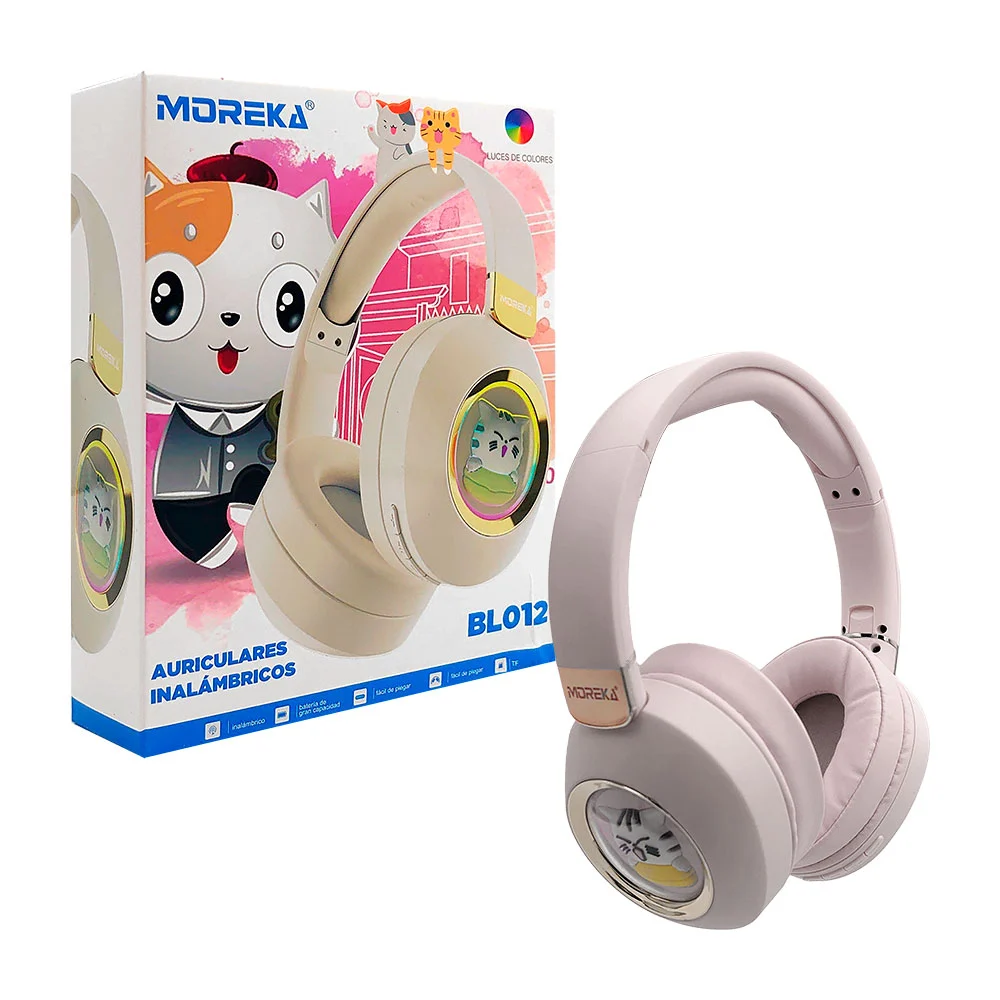 Audífonos de diadema inalámbricos plegables con diseño de gato - gatito, luces rgb y almohadillas suaves, 400mAh, variedad de colores / bl012
