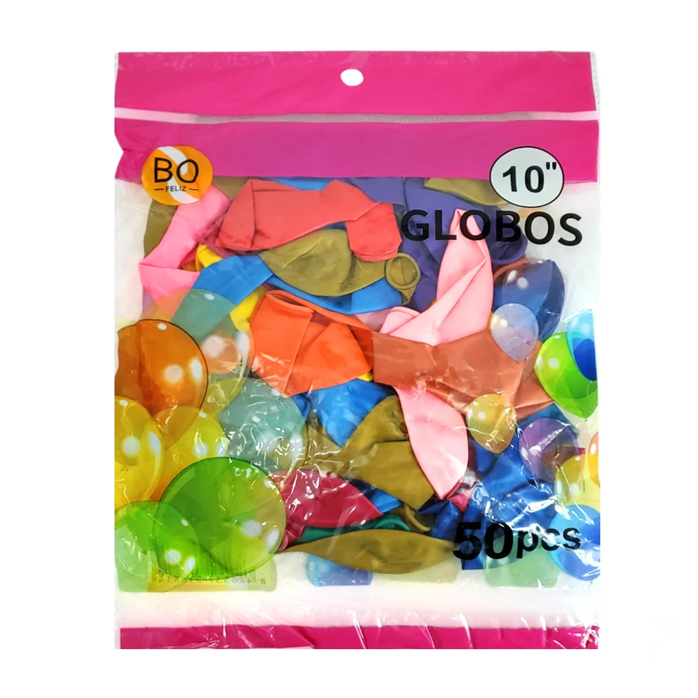 Paquete con 50 globos de látex metálicos 10 pulgadas con colores surtidos / bo-704 / bo feliz