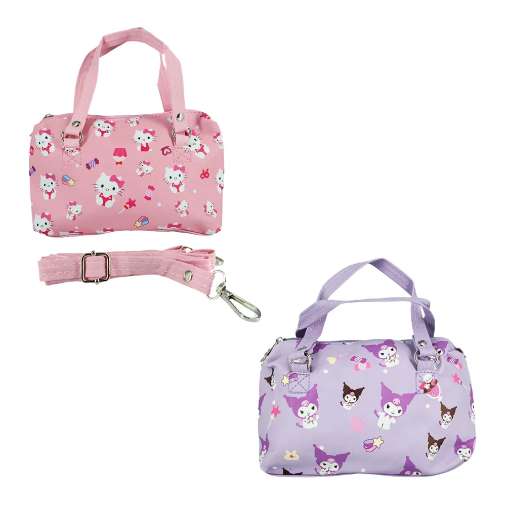 Bolsa pequeña infantil de mano con correa y diseño tipo monograma de hello kitty o kuromi 20x13.5cm, variedad de colores / bo2a