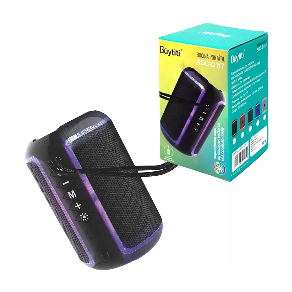 Bocina cilíndrica bluetooth buytiti con puerto usb y luces rgb, variedad de colores / boc-d117