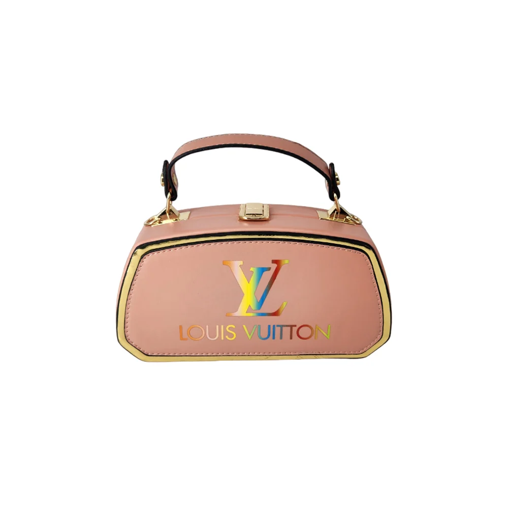 Bolsa de mano para dama de piel sintética con detalles metálicos dorados y letras arcoíris + cadena dorada / 91#