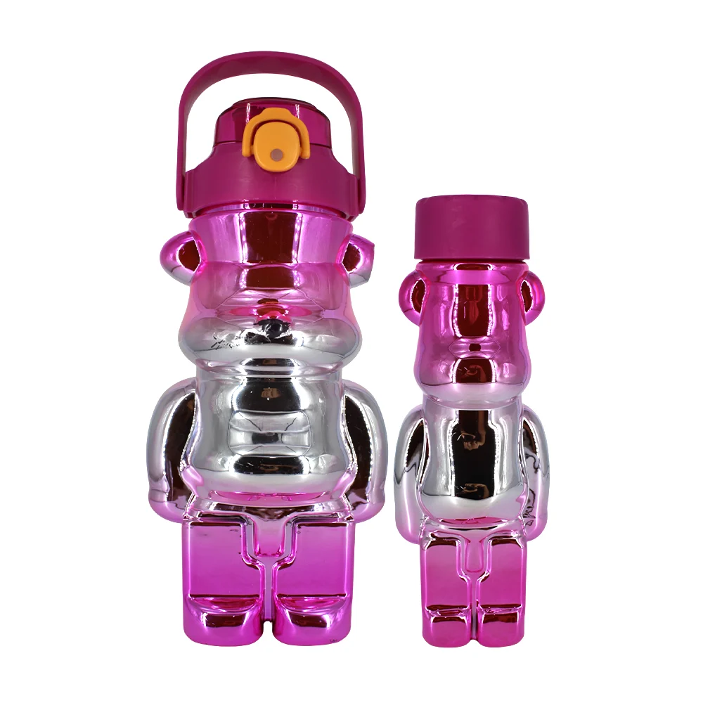Juego de 2 botellas bicolor con efecto metálico + diseño de oso, variedad de colores / botella.oso