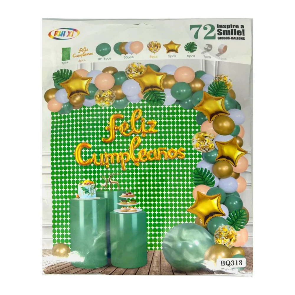Kit decorativo de fiesta de 72 piezas / cortina, set globo feliz  cumpleaños, globo de 18, 55 globos, 5 globos de estrella, 5 decoraciones de  hoja y 2 cadenas para globo / rui xi / bq313 – Joinet, image size:1000x1000