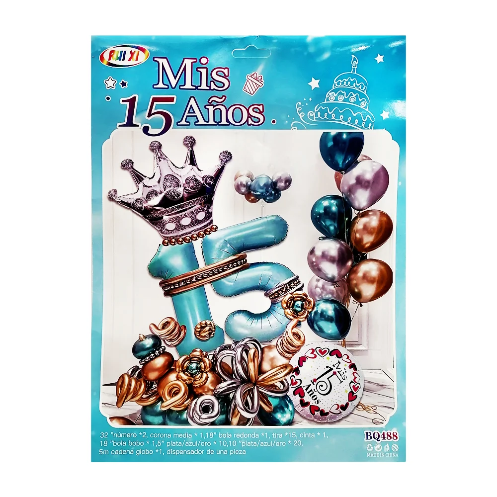 Kit decorativo de mis 15 años con 50 globos de diversos tamaños y tira cadena transparente / rui xi / bq488