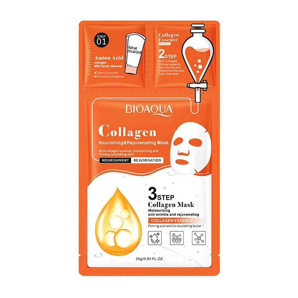 1pza Mascarilla facial hidratante 3 pasos con esencia de colágeno / bioaqua