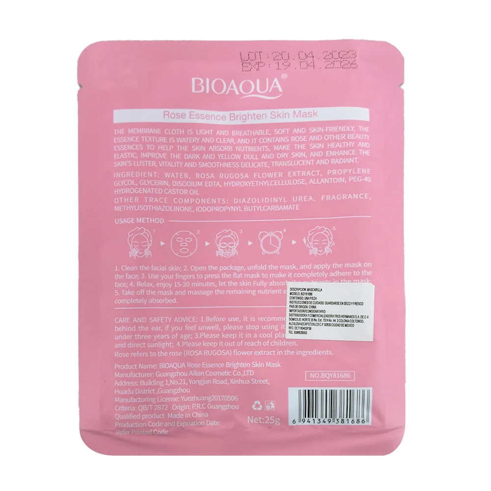 1pza Mascarilla facial hidratante con esencia de rosa 25g / rose essence / bioaqua