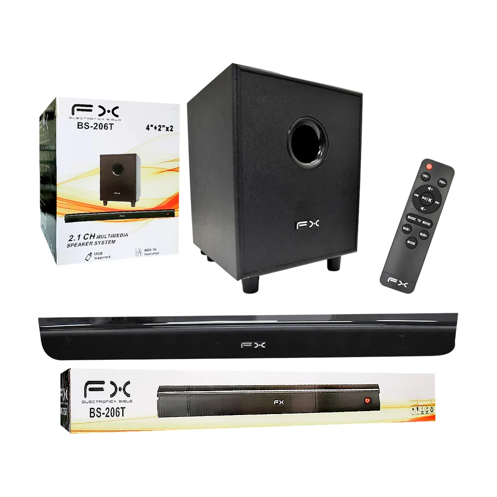Bocina barra de sonido fx con altavoz, puerto usb y entrada auxiliar / multimedia speaker system / bs-206t