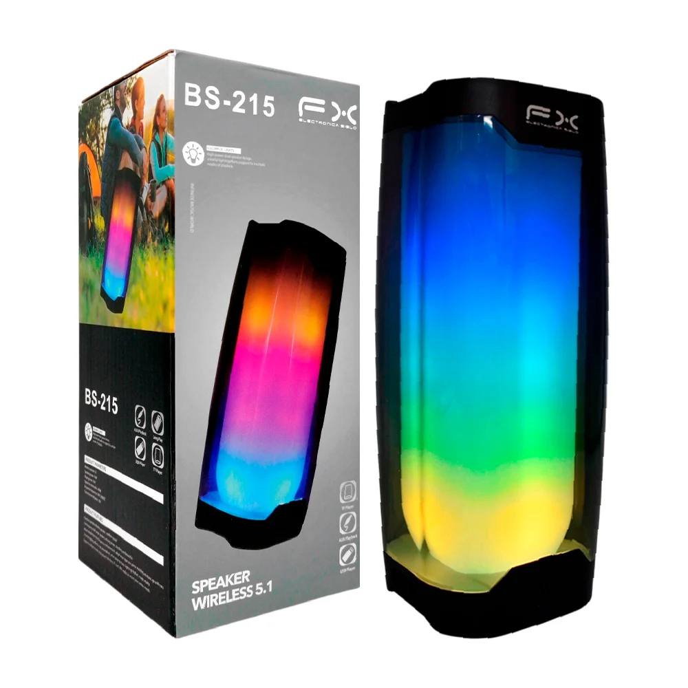 Bocina bluetooth fx portátil con luz rgb y ranura para tarjeta tf / speaker wireless 5.1 / bs-215