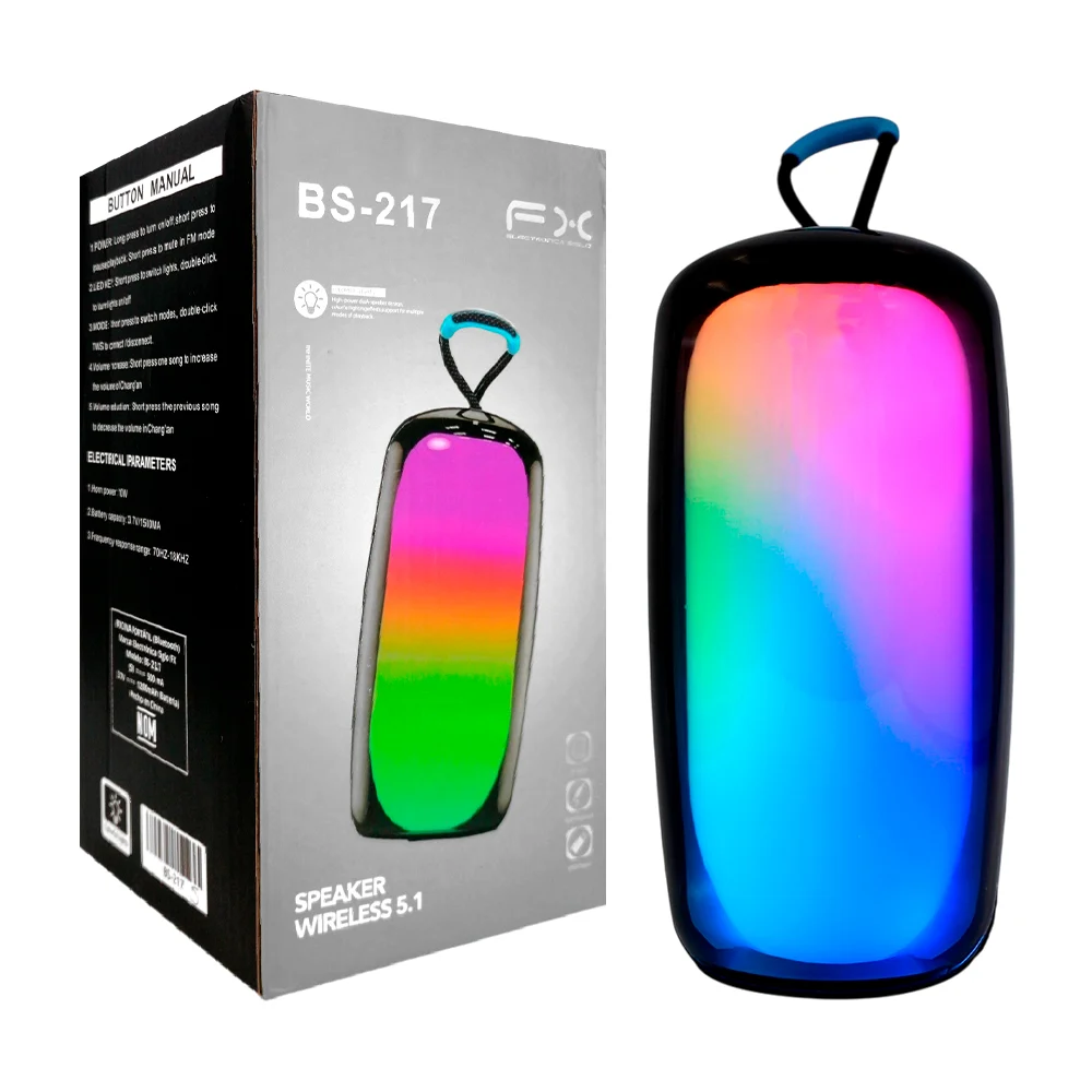 Bocina bluetooth fx portátil en forma de cilindro con luz rgb, ranura para usb y tf / speaker wireless 5.1 / bs-217