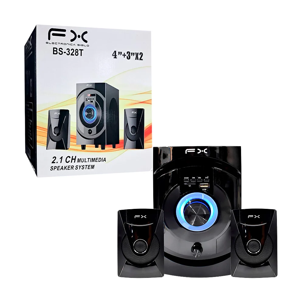 Teatro en casa de 3 bocinas fx con radio fm, puerto usb y ranura para tf / 2.1 ch multimedia speaker system / bs-328t
