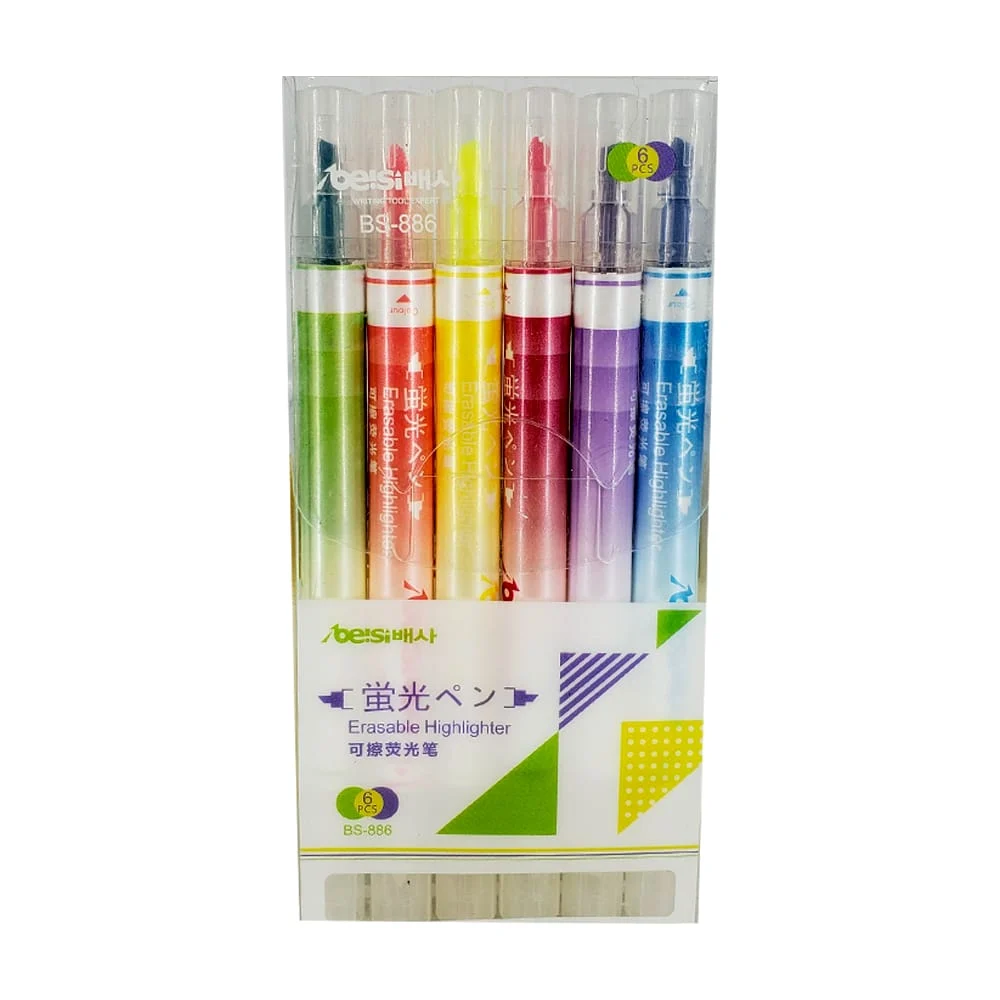 Paquete con 6 plumones / marcatextos de colores mágicos borrables, variedad de usos / erasable highlighter / bs-886