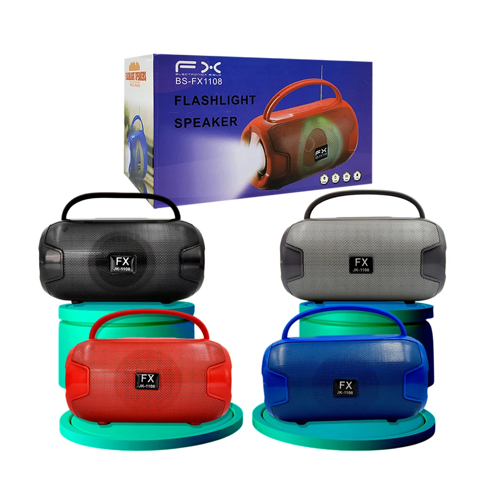 1pza Bocina inalámbrica, recargable, con asa agarradera, forma cilíndrica, antena receptora, botones de reproducción e iluminación led, variedad de colores / bs-fx1108