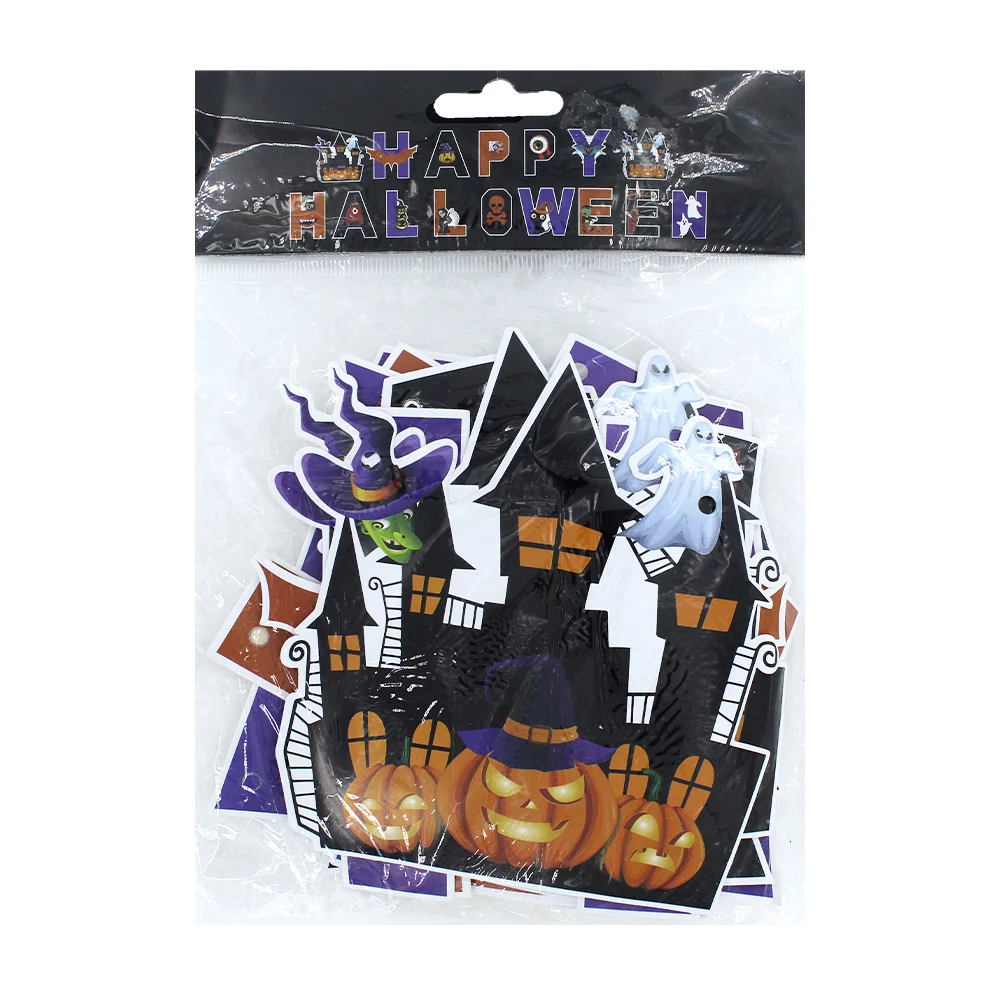 Banner letrero móvil happy halloween de 16 piezas con diseño de casa embrujada / X324