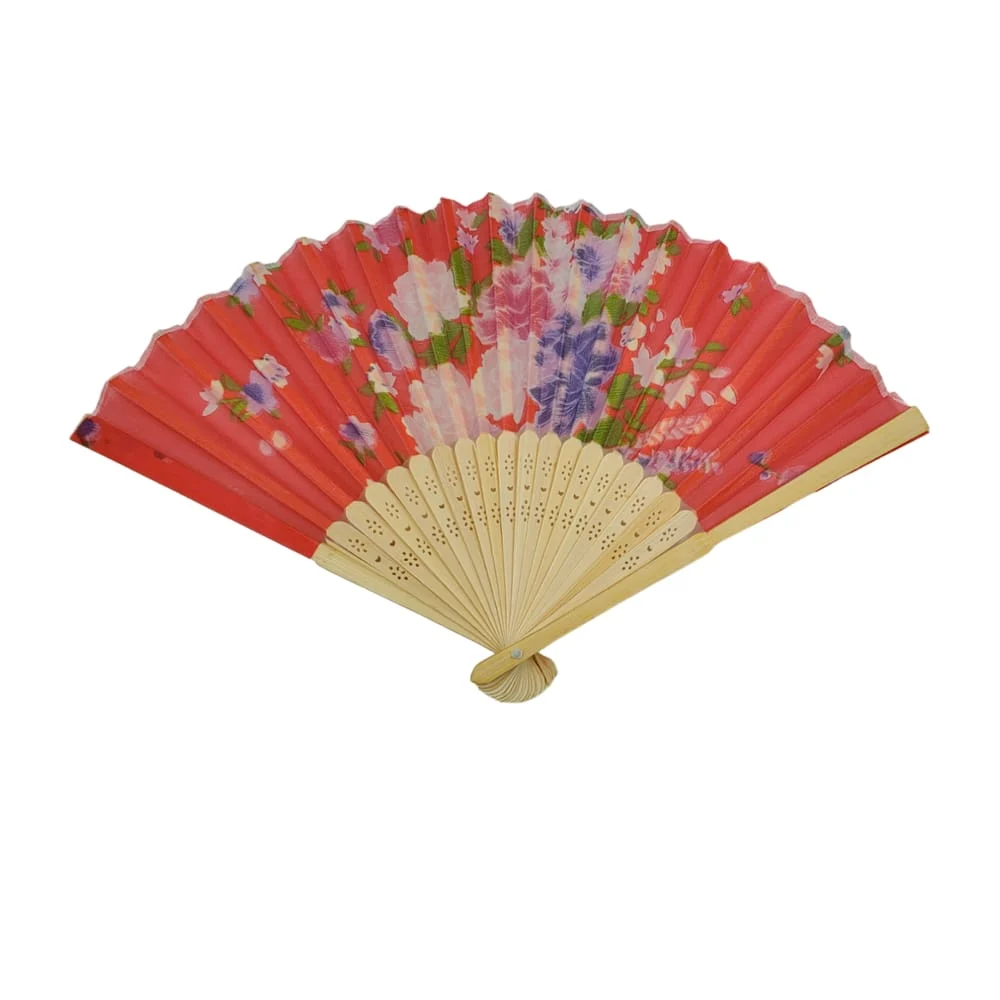 1pza Abanico de madera con tela estampada de flores, variedad de colores / bt-1250 / san-79